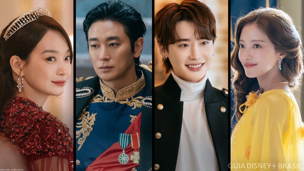Quatro atores principais da adaptação para a tela da novel The Remarried Empress em seus personagens.